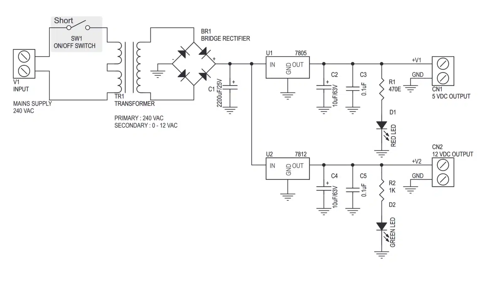 esquema de potencia ajustable 5v y 12v